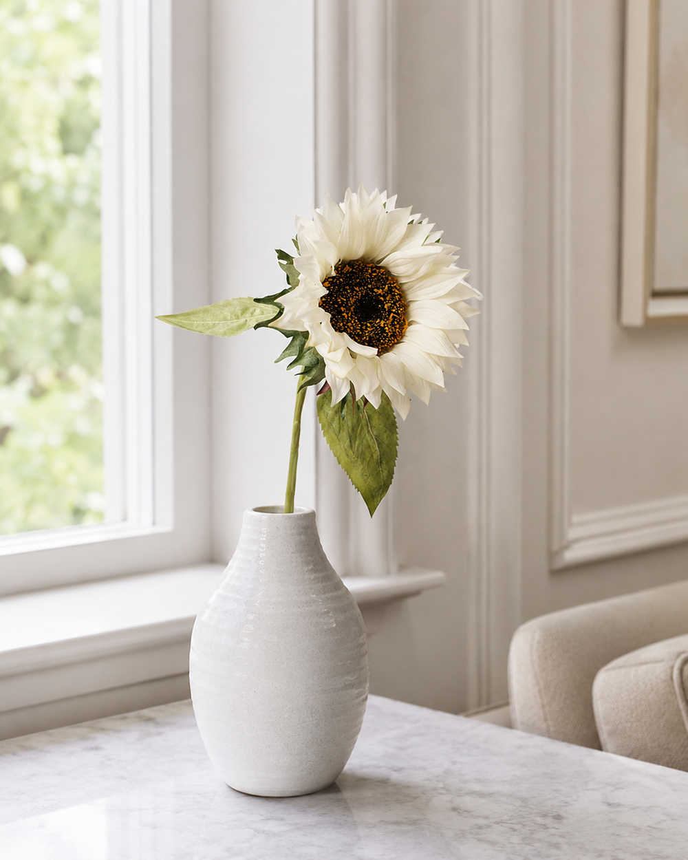White Plastic & Fabric Artificial Sunflower Stem - 70 cm