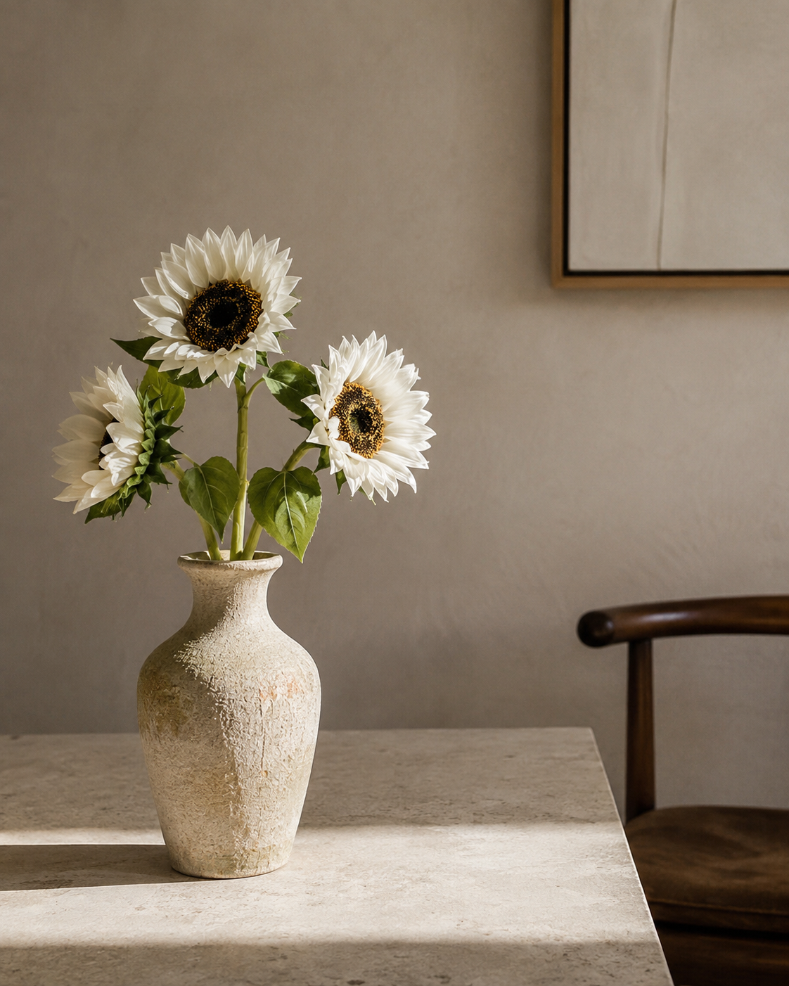 White Plastic & Fabric Artificial Sunflower Stem - 70 cm