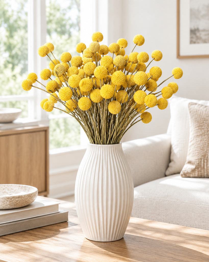 Yellow Dried Billy Button Flowers - 17.5 in