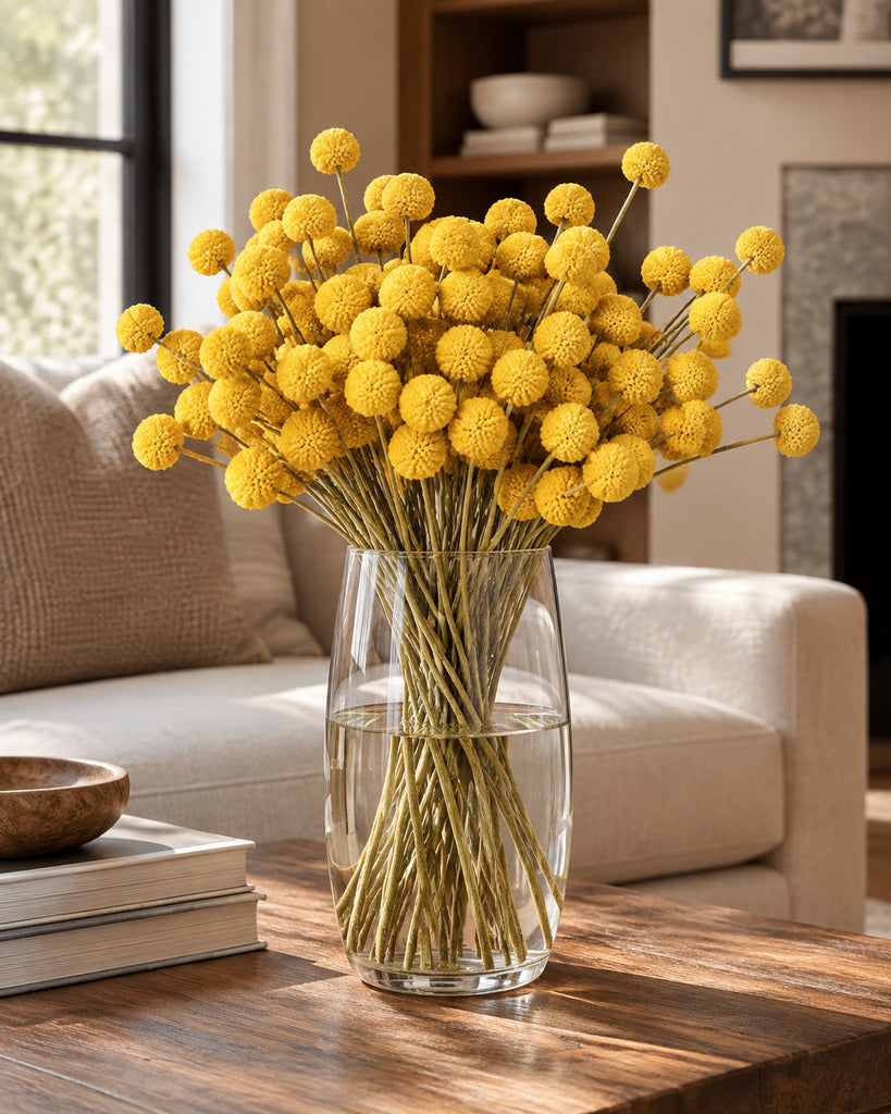 Yellow Dried Billy Button Flowers - 17.5 in