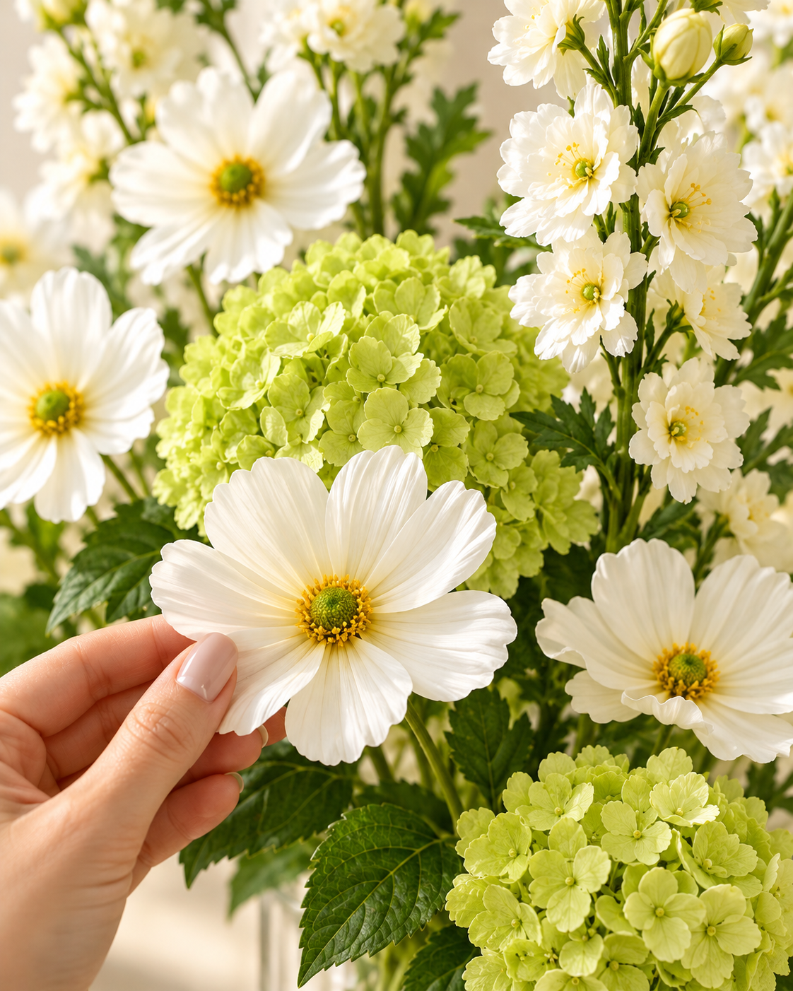 White & Green Garden Faux Flower Bundle