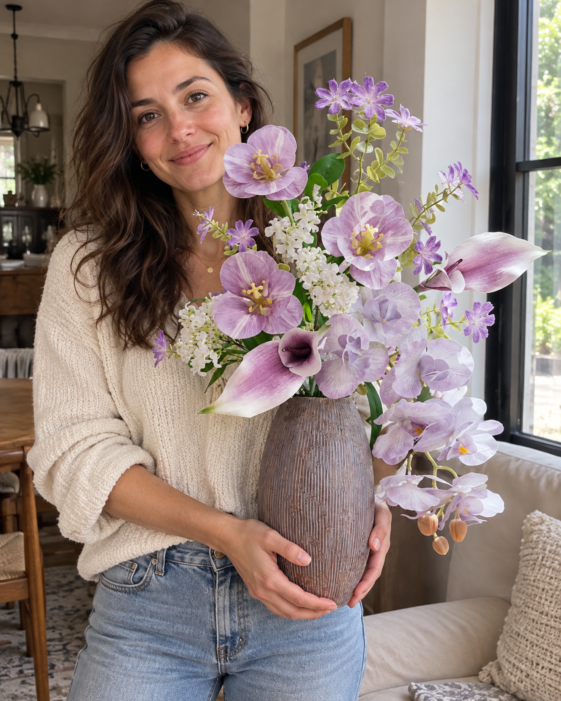 Spring Whispers Lilac Orchid & Tulip Faux Floral Bouquet