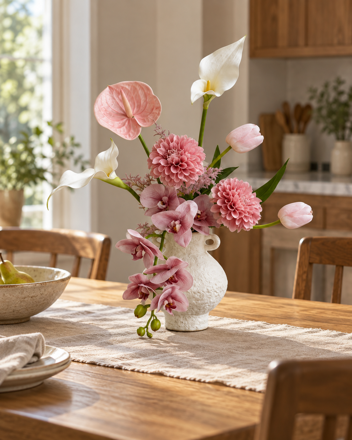Dusty Blush Dahlia & Orchid Faux Floral Arrangement