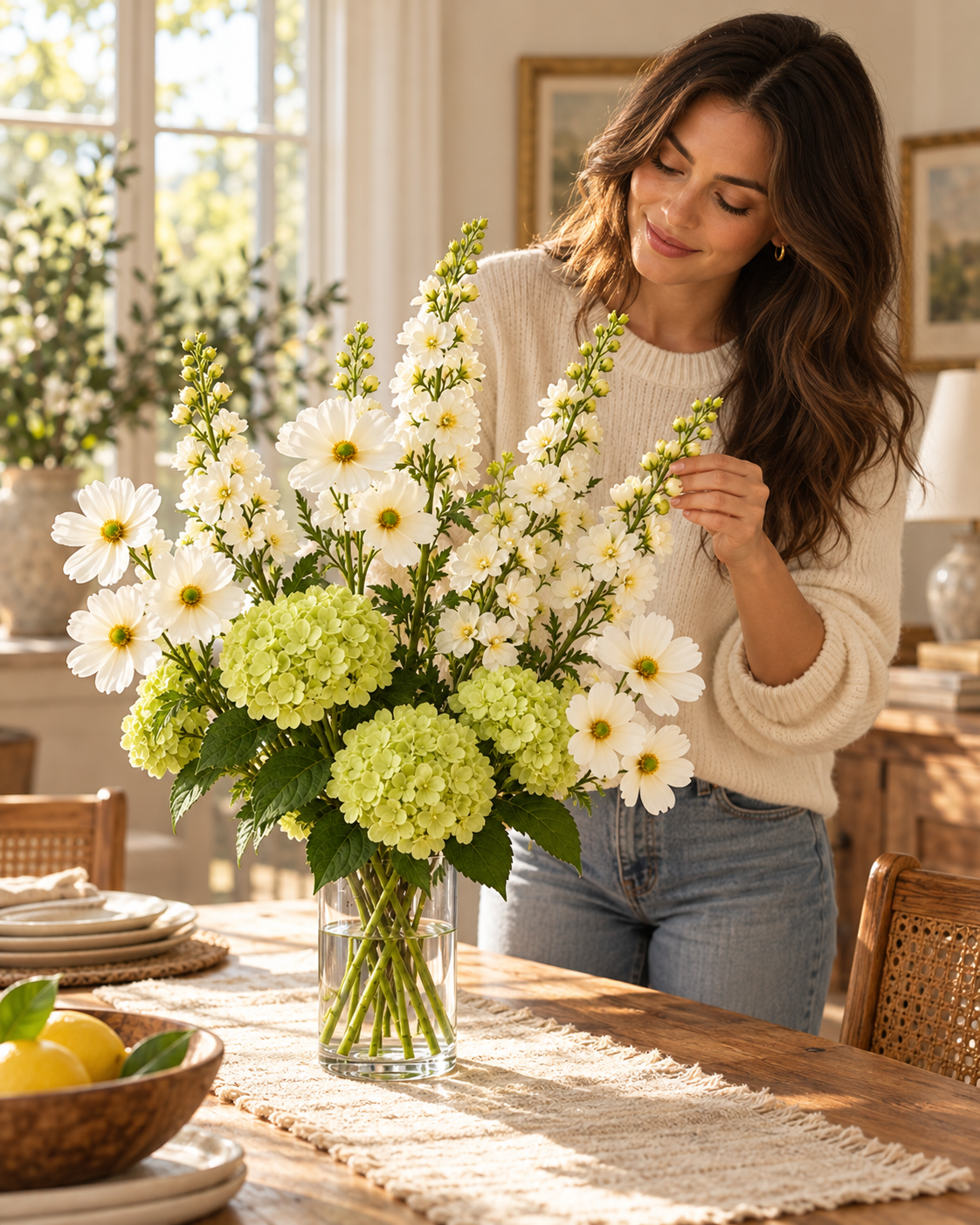 White & Green Garden Faux Flower Bundle