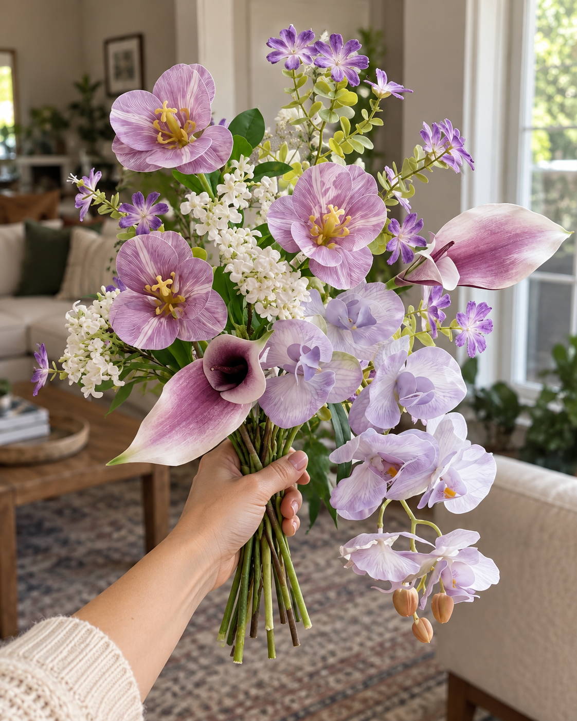 Spring Whispers Lilac Orchid & Tulip Faux Floral Bouquet