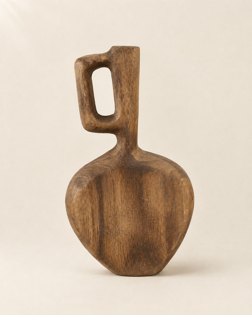 Warm Brown Abstract Hollow Handcrafted Wood Vase - 12.6"