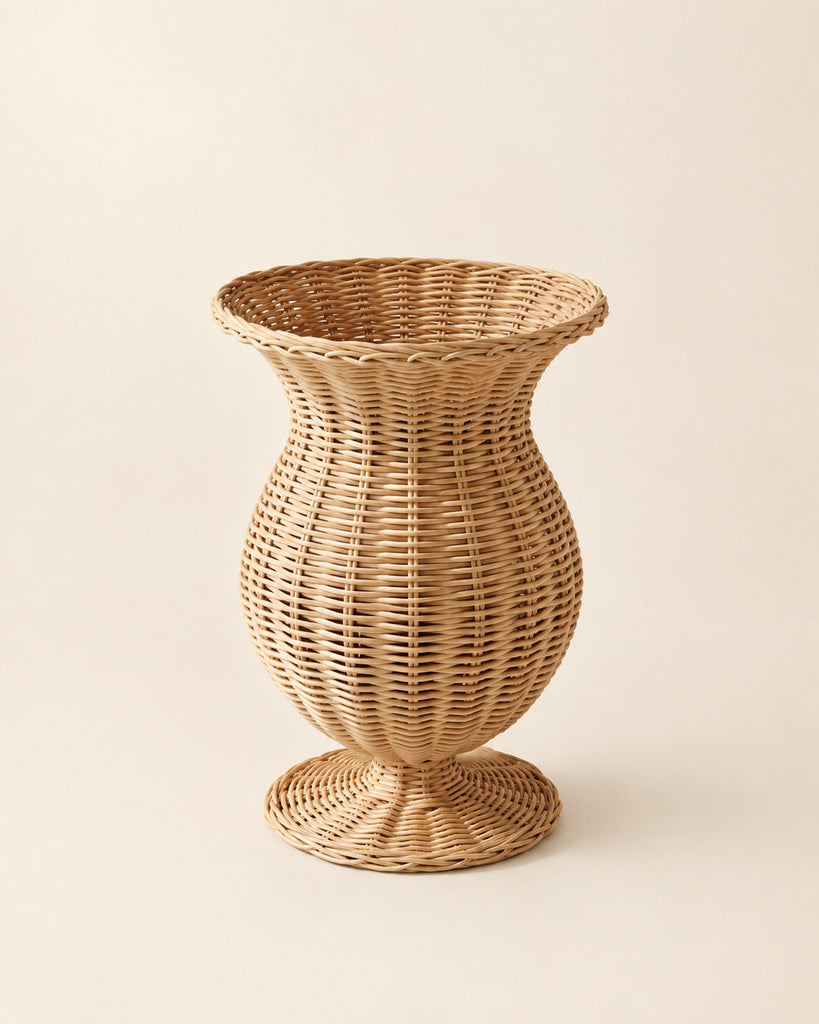 Natural Brown Handcrafted Rattan Pedestal Vase - 9.4"