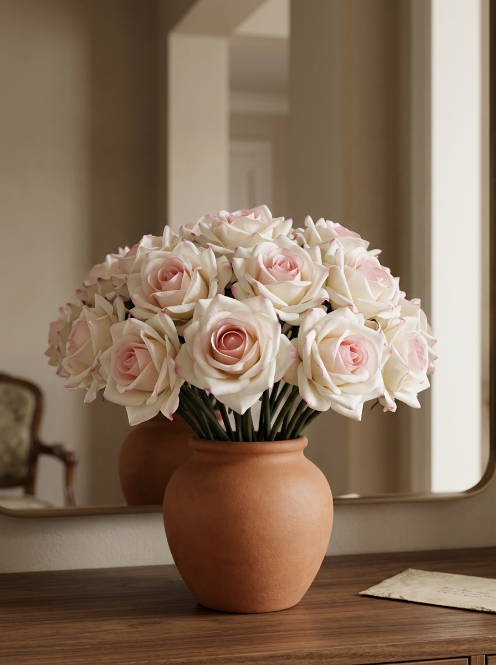 Blush Pink Fabric Rose Bouquet - 25 cm