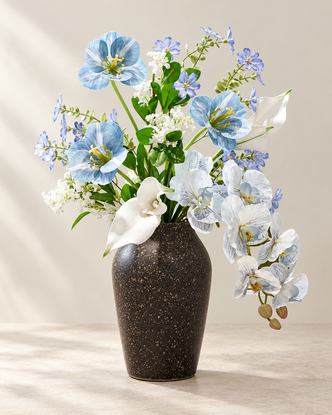 Spring Whispers Sky Blue Orchid & Tulip Faux Floral Bouquet