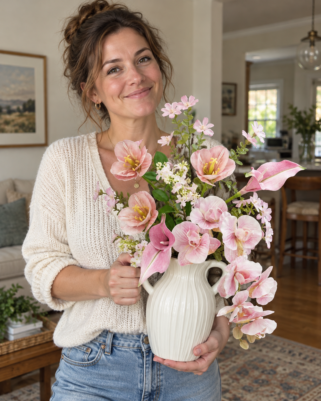 Spring Whispers Blush Pink Orchid & Tulip Faux Floral Bouquet