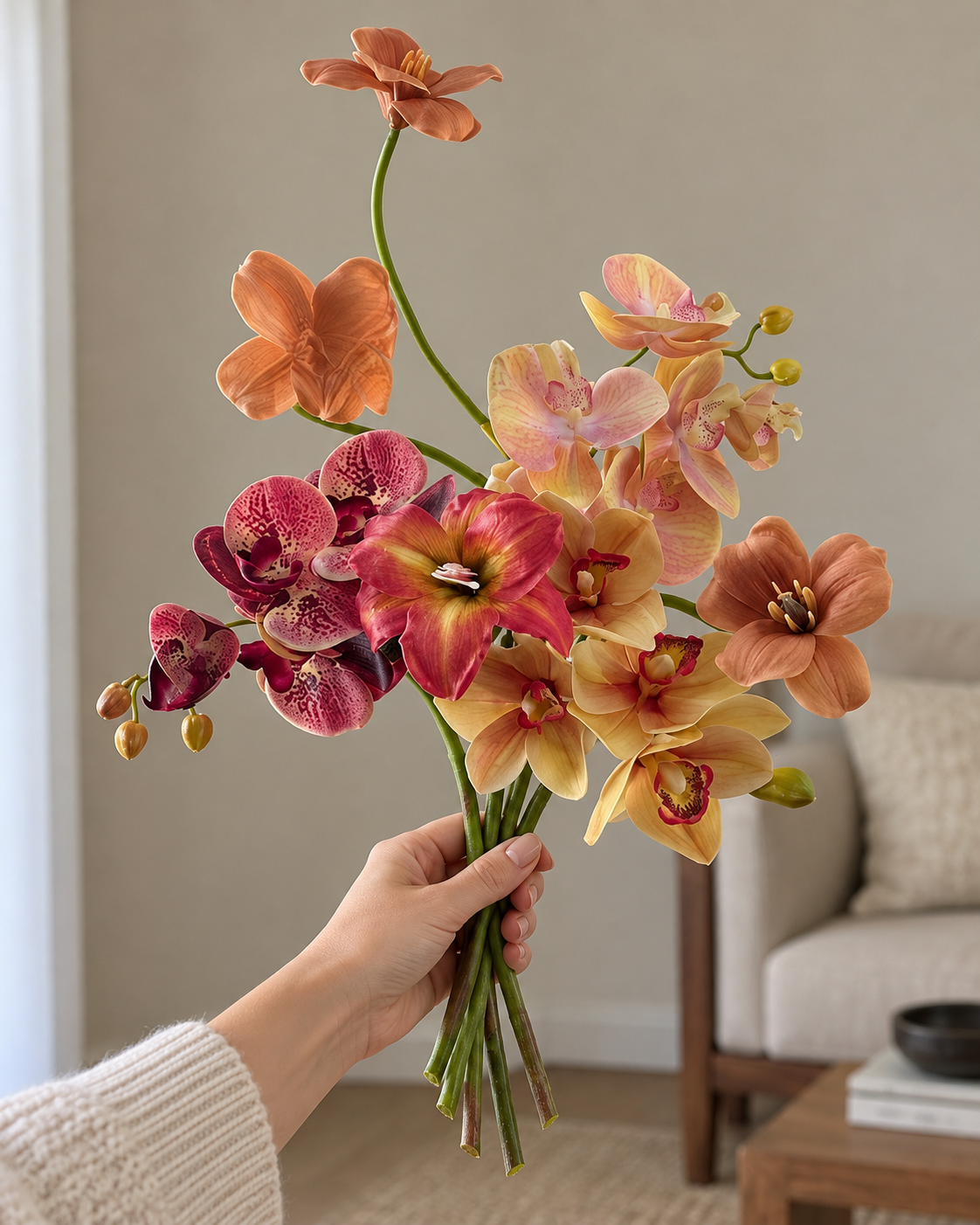 Autumn Sunset Orchid & Amaryllis Faux Floral Arrangement
