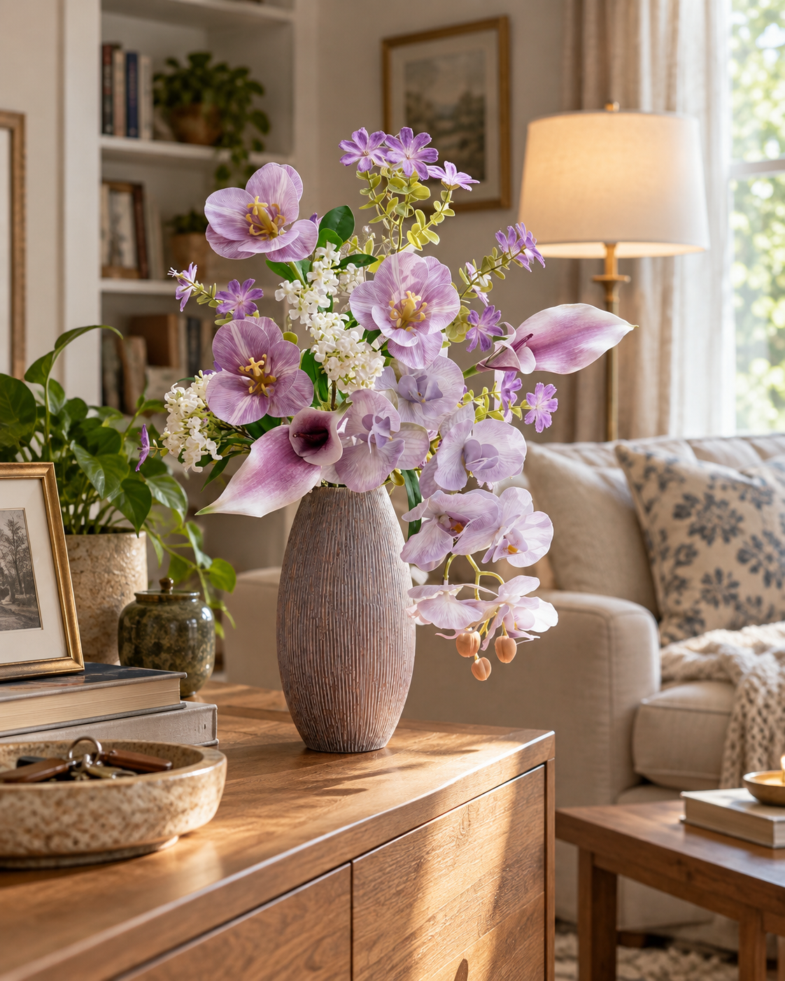 Spring Whispers Lilac Orchid & Tulip Faux Floral Bouquet