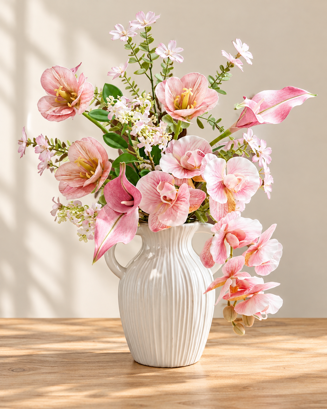 Spring Whispers Blush Pink Orchid & Tulip Faux Floral Bouquet