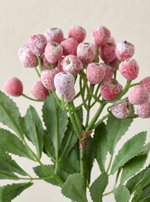 Pink Artificial Berry Spray with Silk-Cloth Leaves - 36 cm