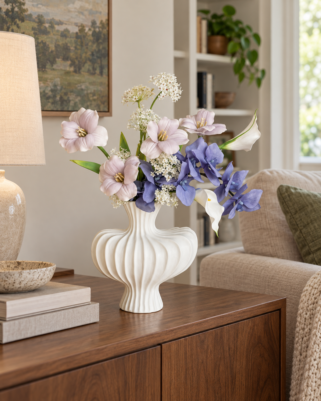 Dusty Blue Orchid & Calla Lily Faux Floral Bouquet