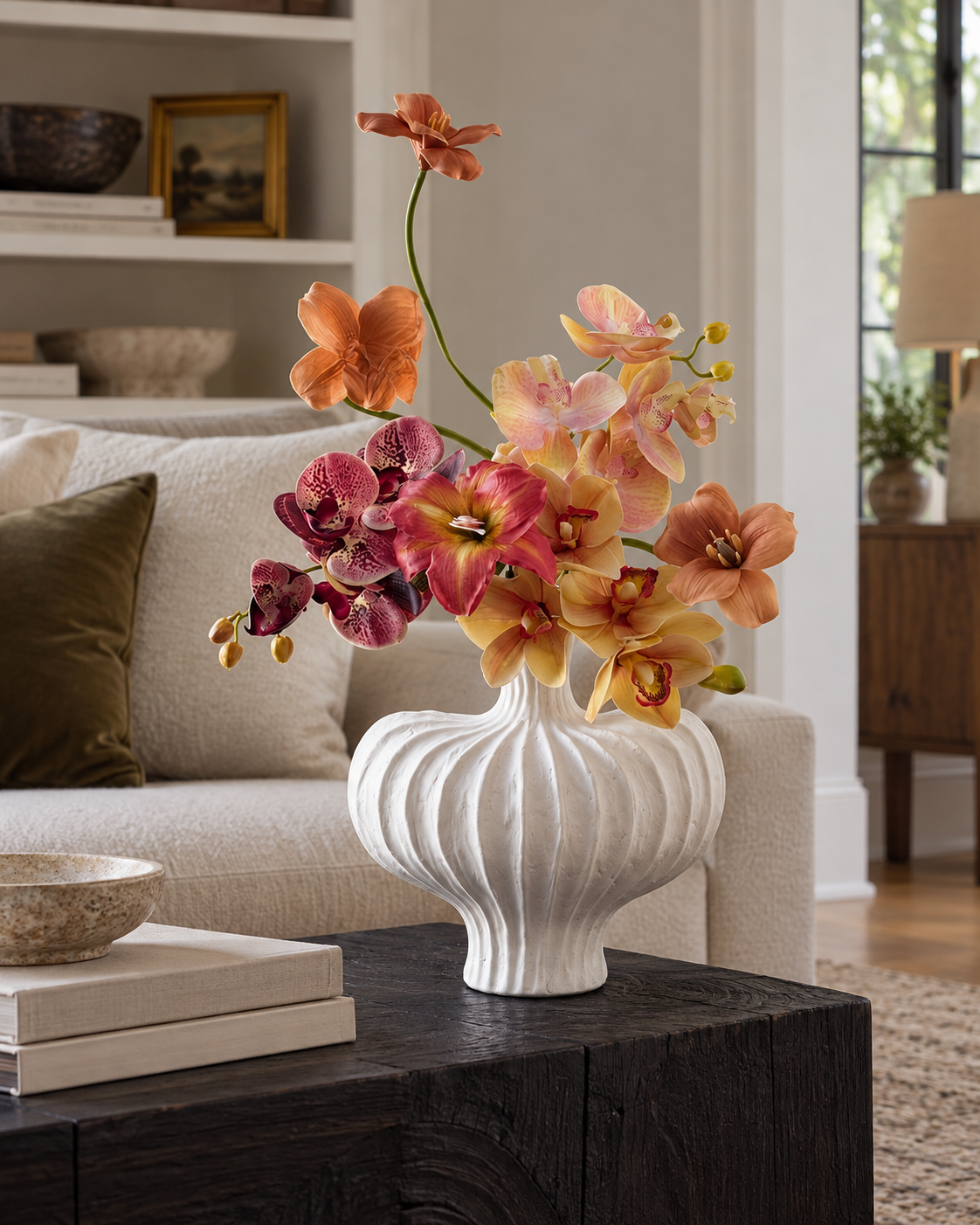 Autumn Sunset Orchid & Amaryllis Faux Floral Arrangement