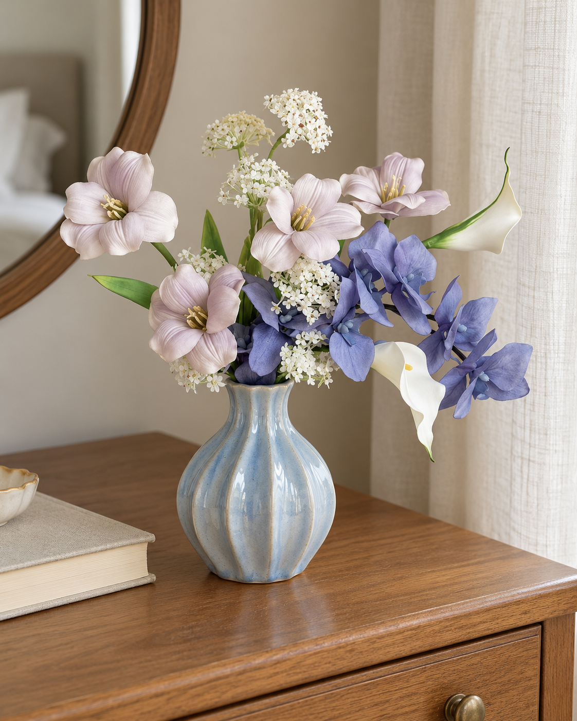 Dusty Blue Orchid & Calla Lily Faux Floral Bouquet