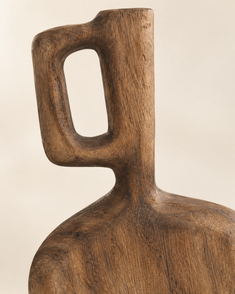 Warm Brown Abstract Hollow Handcrafted Wood Vase - 12.6"