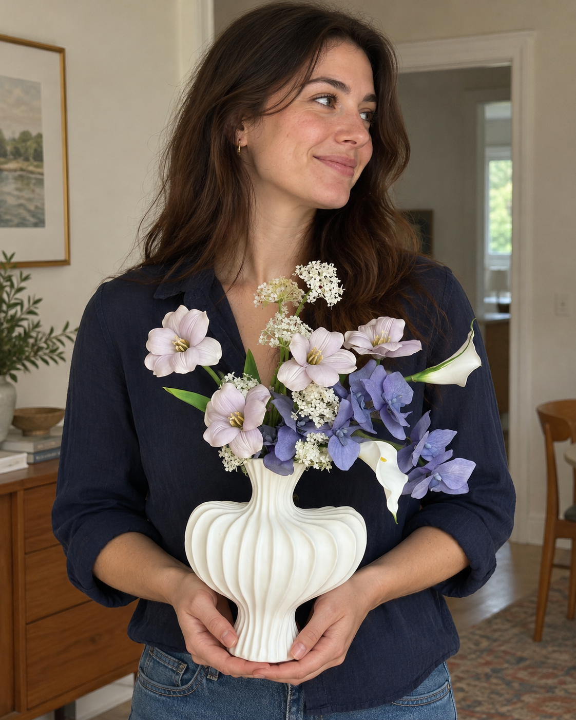 Dusty Blue Orchid & Calla Lily Faux Floral Bouquet
