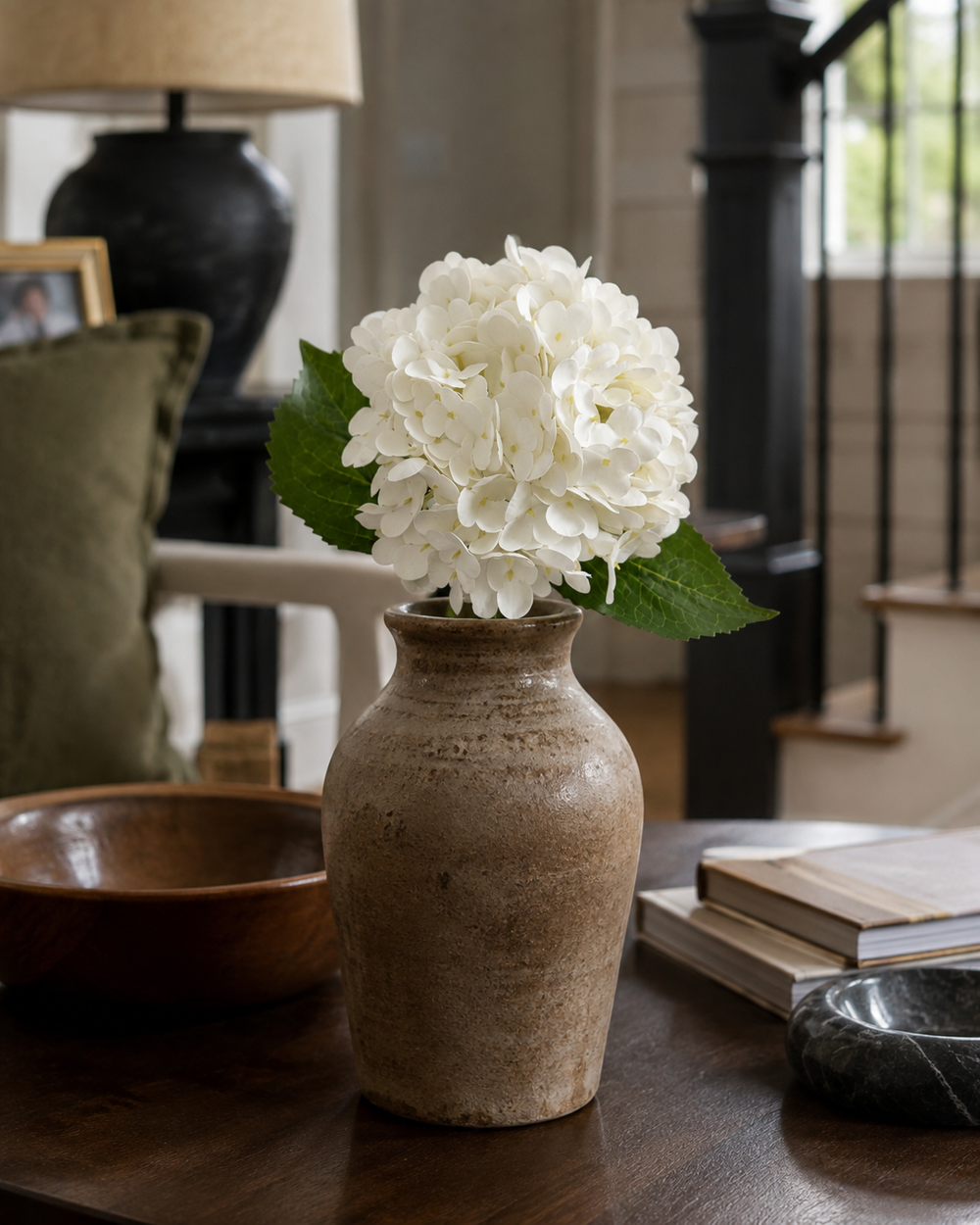 White Fabric Artificial Hydrangea Stem - 51 cm