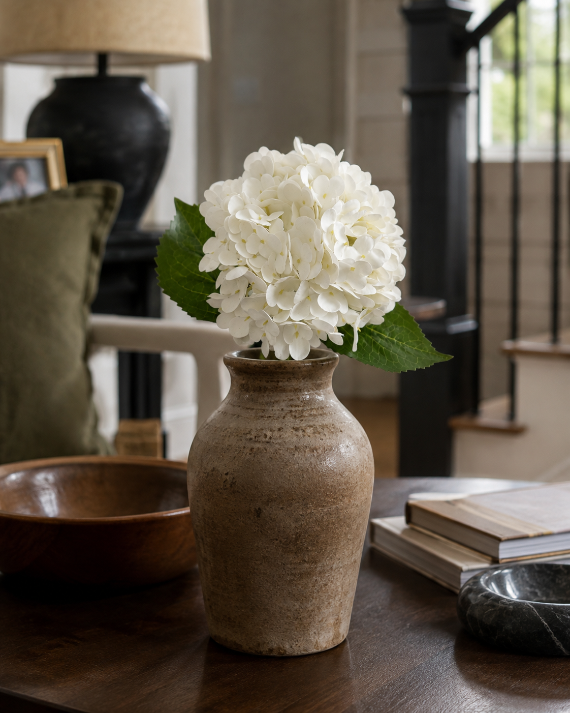 White Fabric Artificial Hydrangea Stem - 51 cm