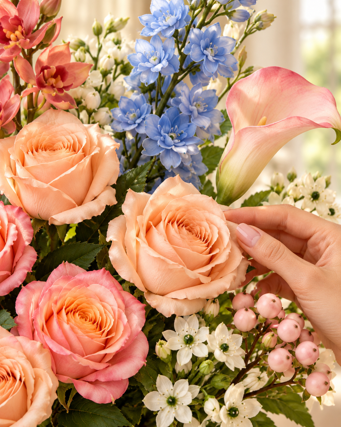 Blush, Peach & Blue Garden Faux Flower Bundle