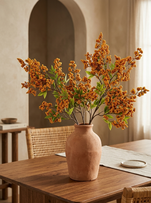 Golden Orange Plastic and Fabric Nandina Berry Branch - 110 cm