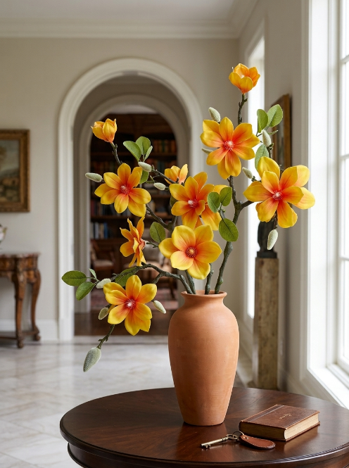 Golden Yellow Fabric Magnolia Branch - 56 cm