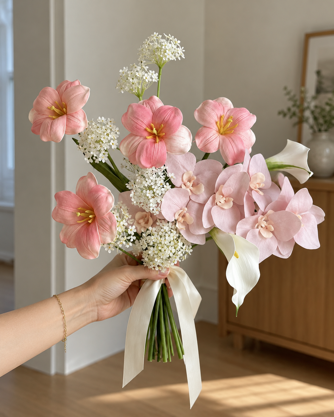 Blush Pink Tulip & Orchid Faux Floral Bouquet
