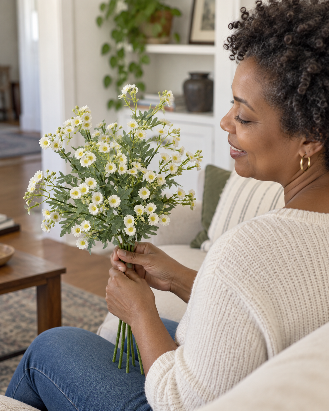 Meadow White Daisy Faux Floral Bouquet (5 Stems)
