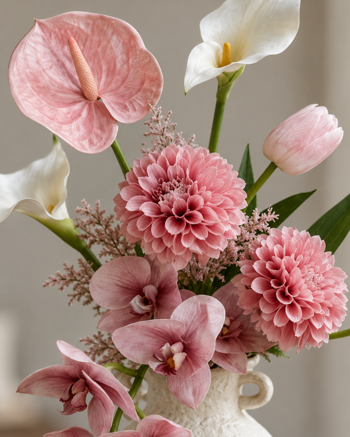 Dusty Blush Dahlia & Orchid Faux Floral Arrangement