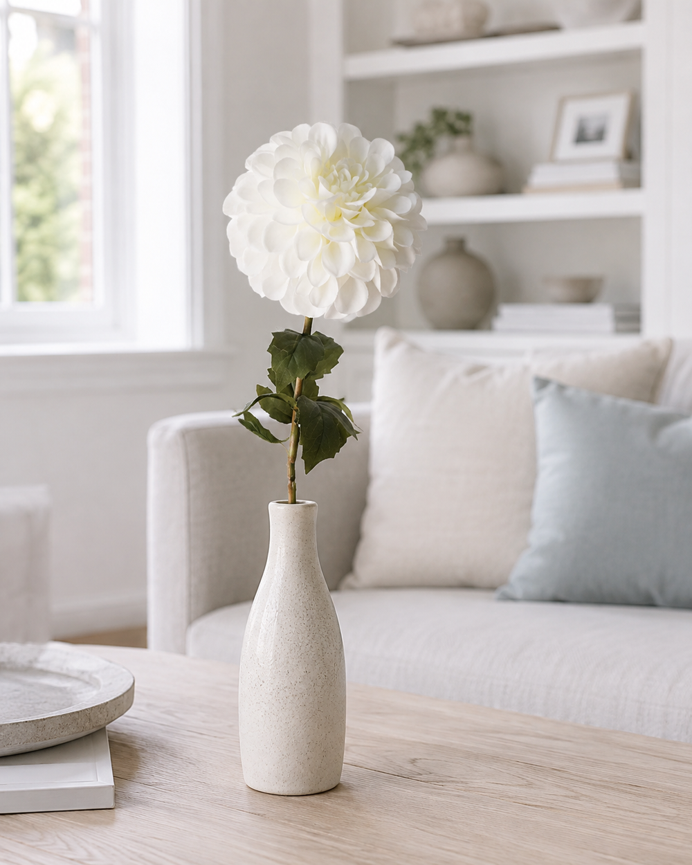 White Fabric Artificial Chrysanthemum Stem - 57 cm
