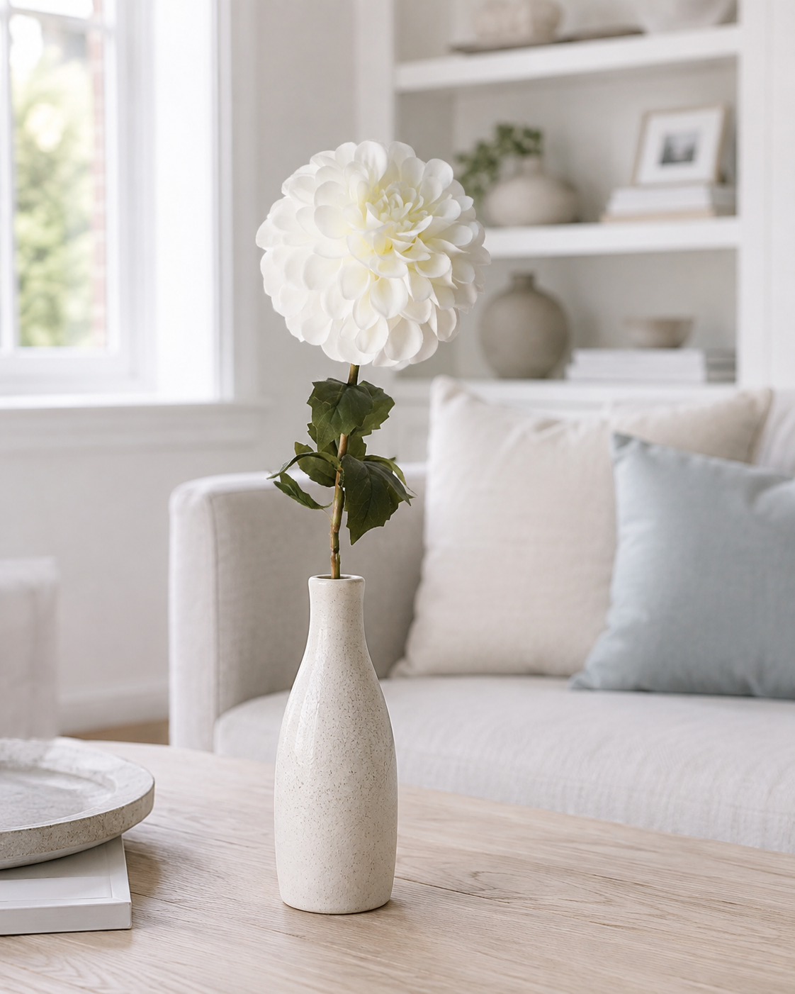 White Fabric Artificial Chrysanthemum Stem - 57 cm