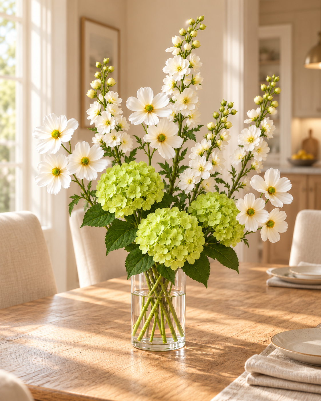 White & Green Garden Faux Flower Bundle