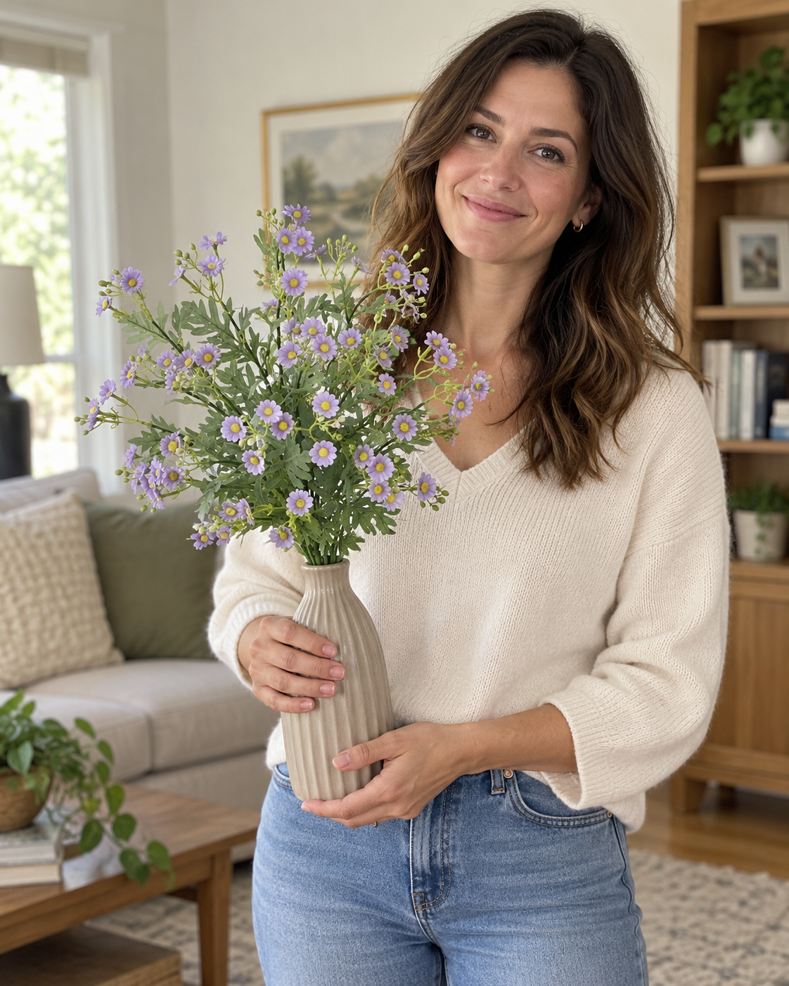 Soft Lilac Daisy Faux Floral Bouquet (5 Stems)