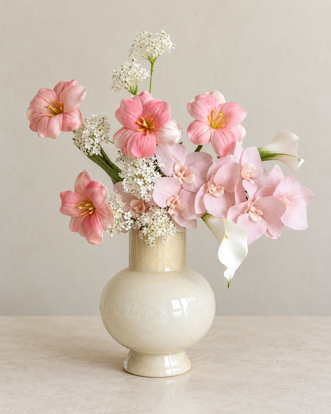 Blush Pink Tulip & Orchid Faux Floral Bouquet