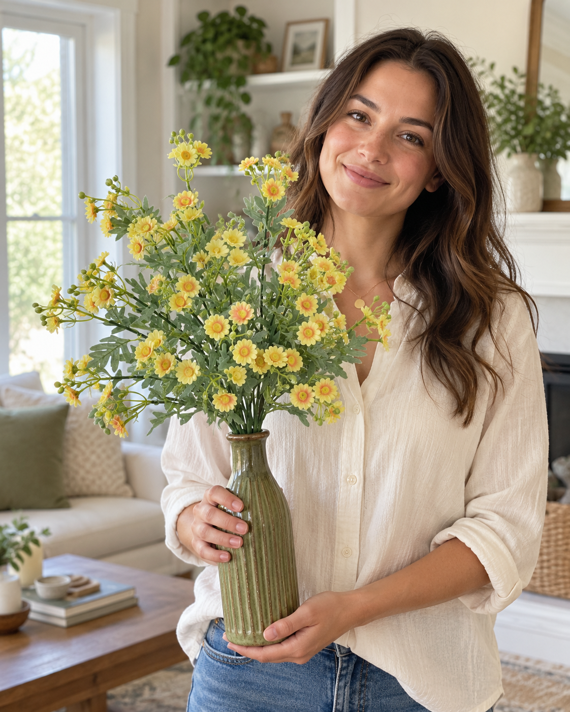 Sunlit Yellow Daisy Faux Floral Bouquet (5 Stems)