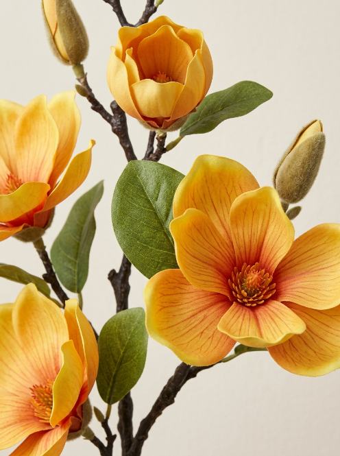 Golden Yellow Fabric Magnolia Branch - 56 cm