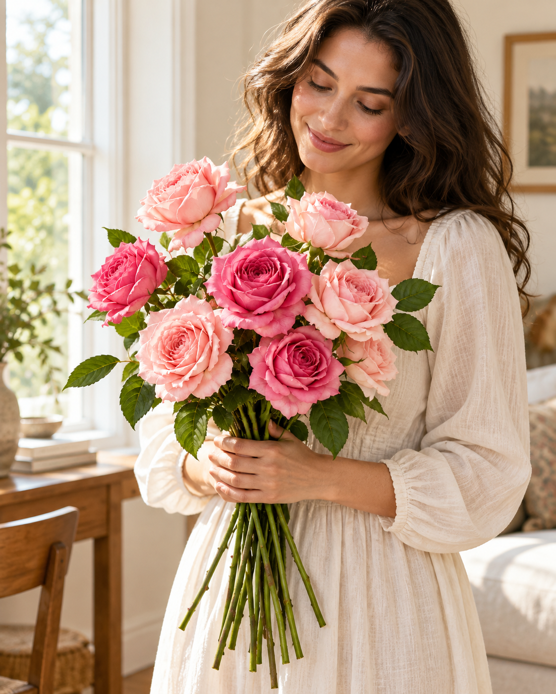 Blush & Deep Pink Rose Faux Flower Bundle