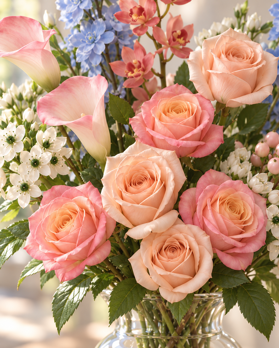 Blush, Peach & Blue Garden Faux Flower Bundle