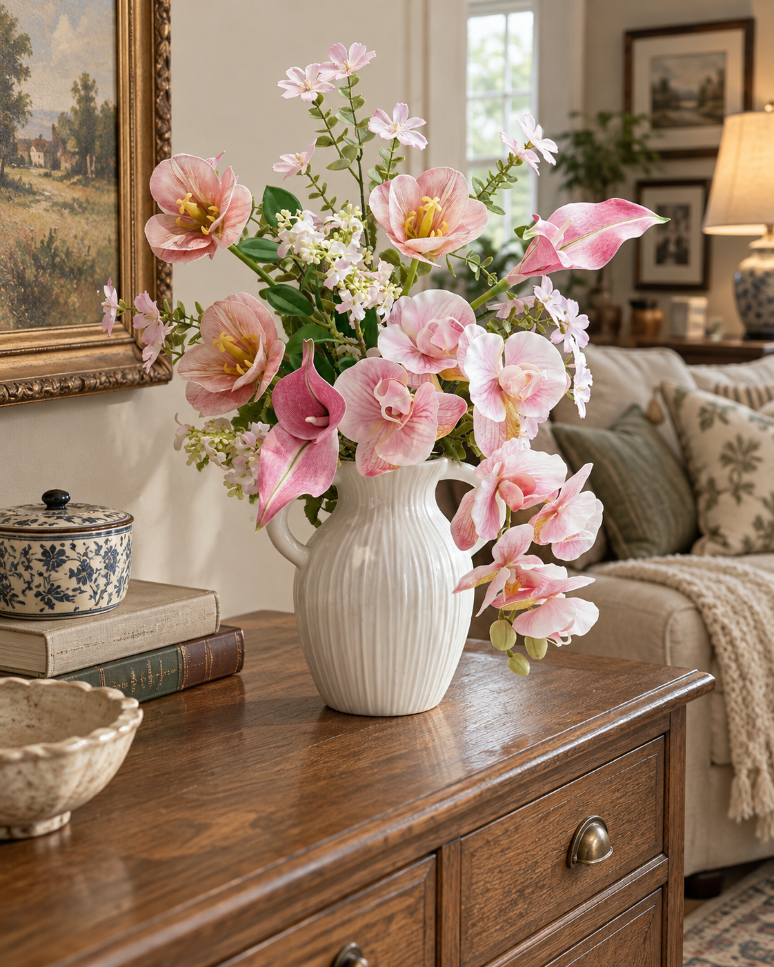 Spring Whispers Blush Pink Orchid & Tulip Faux Floral Bouquet