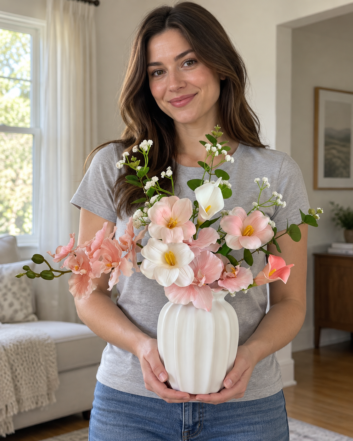 Blush & Ivory Orchid and Tulip Faux Floral Arrangement