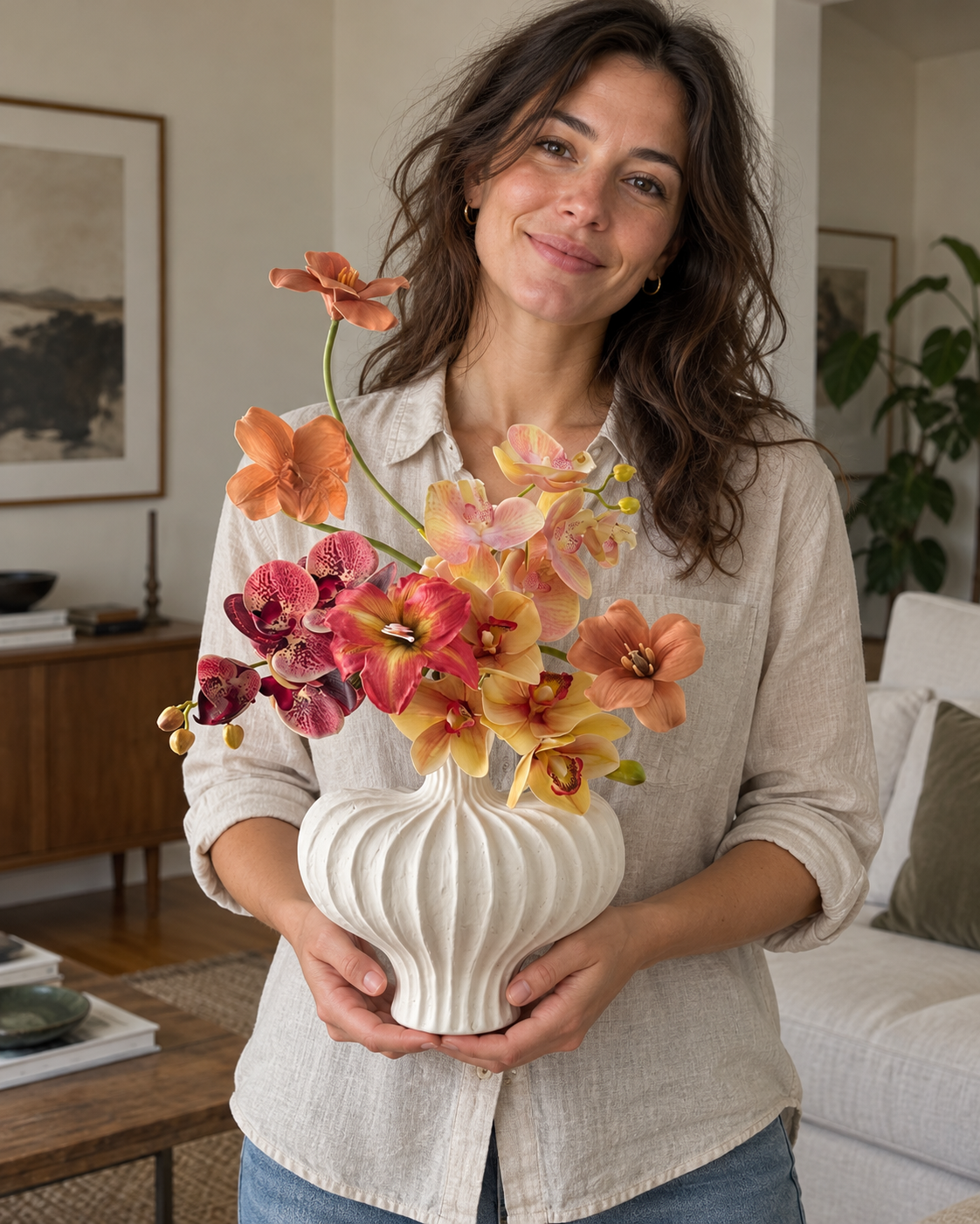 Autumn Sunset Orchid & Amaryllis Faux Floral Arrangement