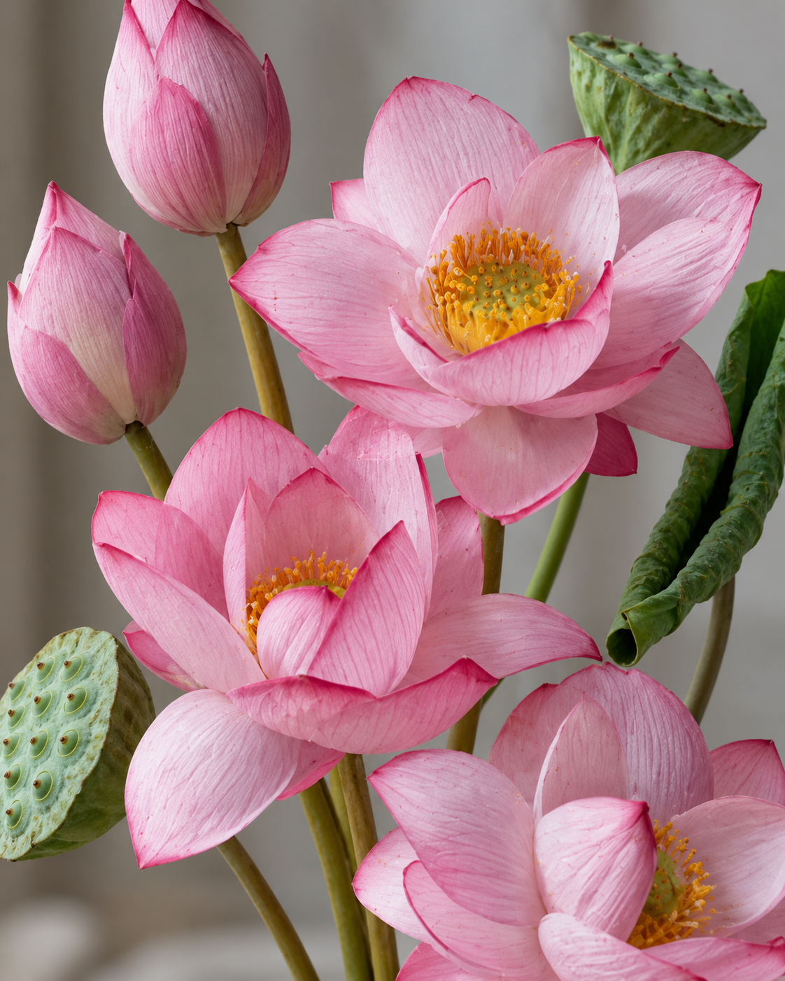 Serene Pink Lotus & Seed Pod Faux Floral Arrangement