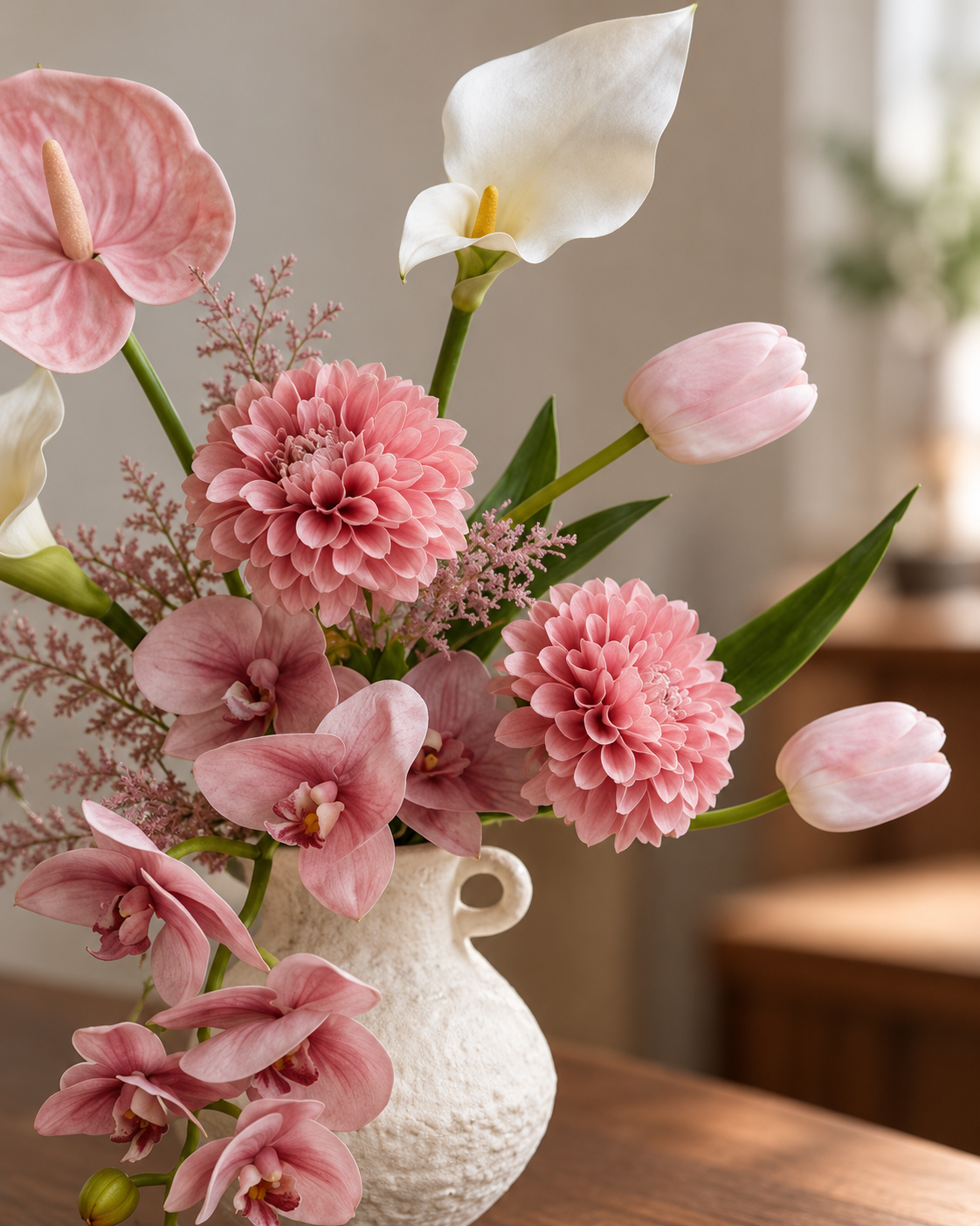 Dusty Blush Dahlia & Orchid Faux Floral Arrangement