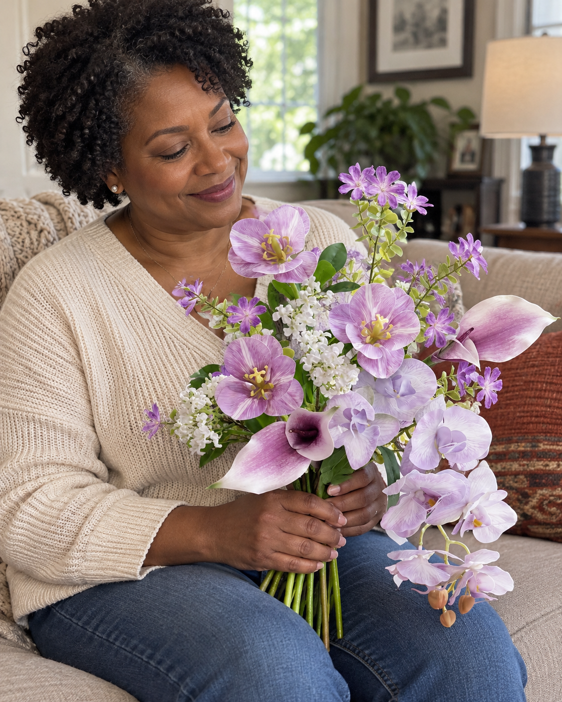 Spring Whispers Lilac Orchid & Tulip Faux Floral Bouquet