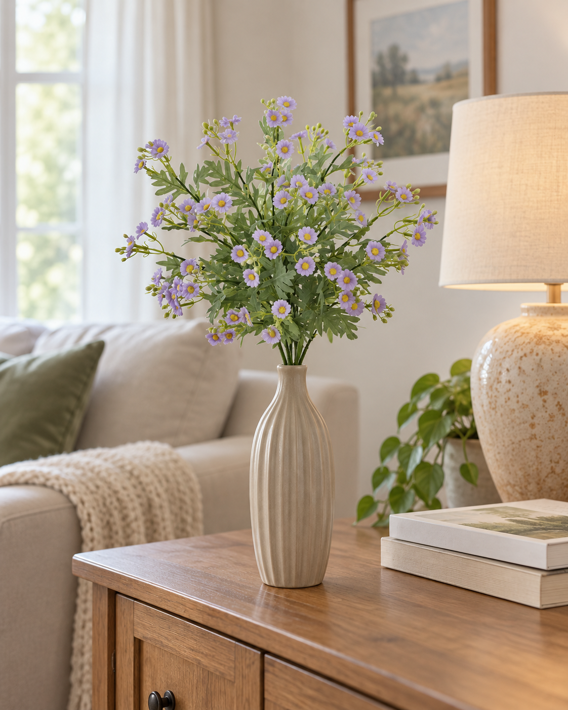 Soft Lilac Daisy Faux Floral Bouquet (5 Stems)