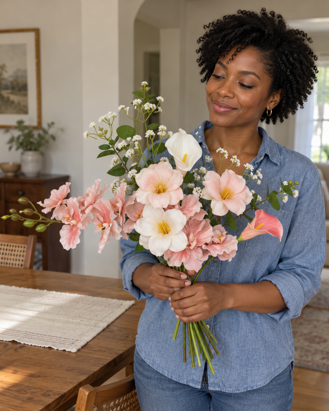 Blush & Ivory Orchid and Tulip Faux Floral Arrangement