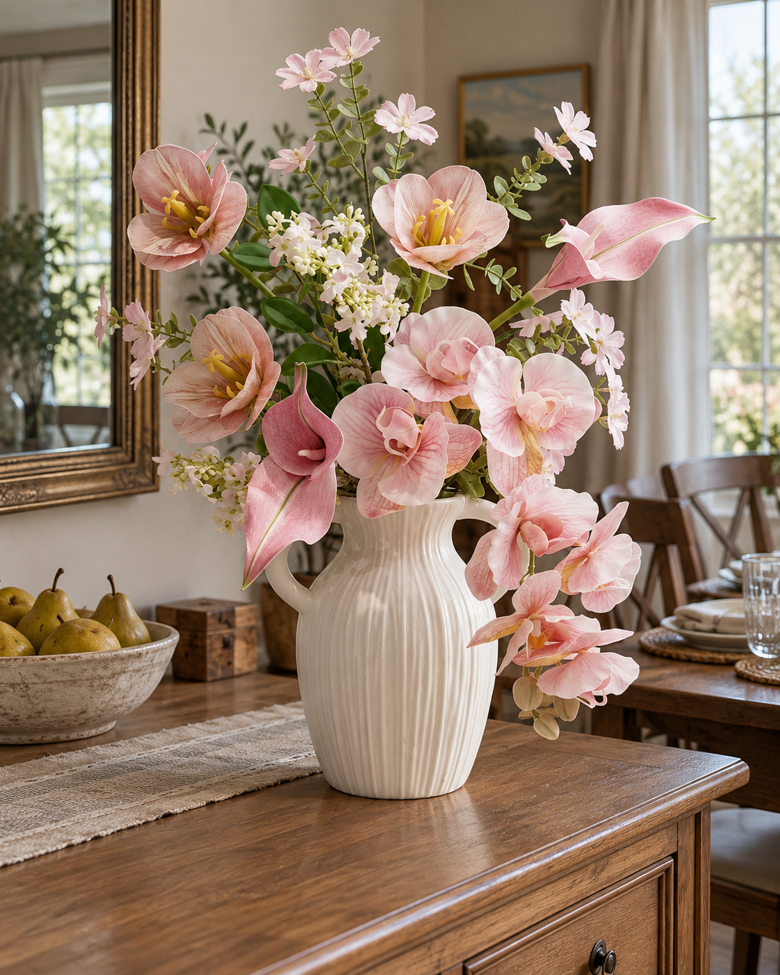 Spring Whispers Blush Pink Orchid & Tulip Faux Floral Bouquet
