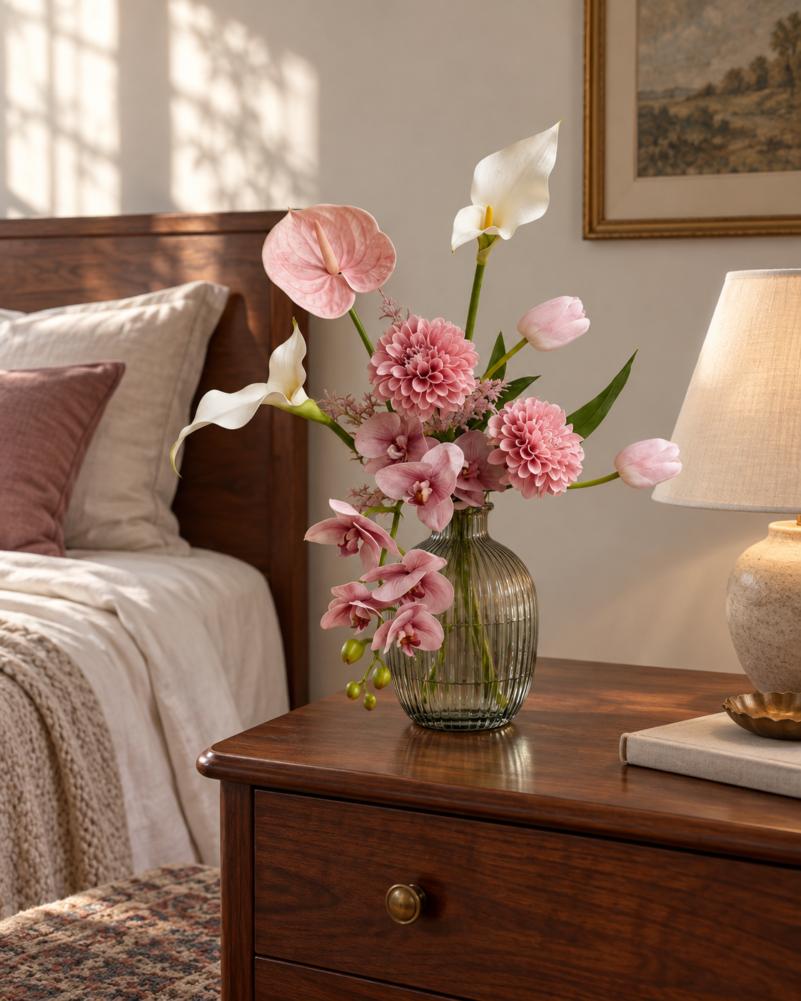 Dusty Blush Dahlia & Orchid Faux Floral Arrangement